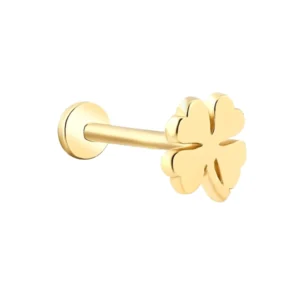 14 ayar sarı altın yonca figürlü tragus küpe
